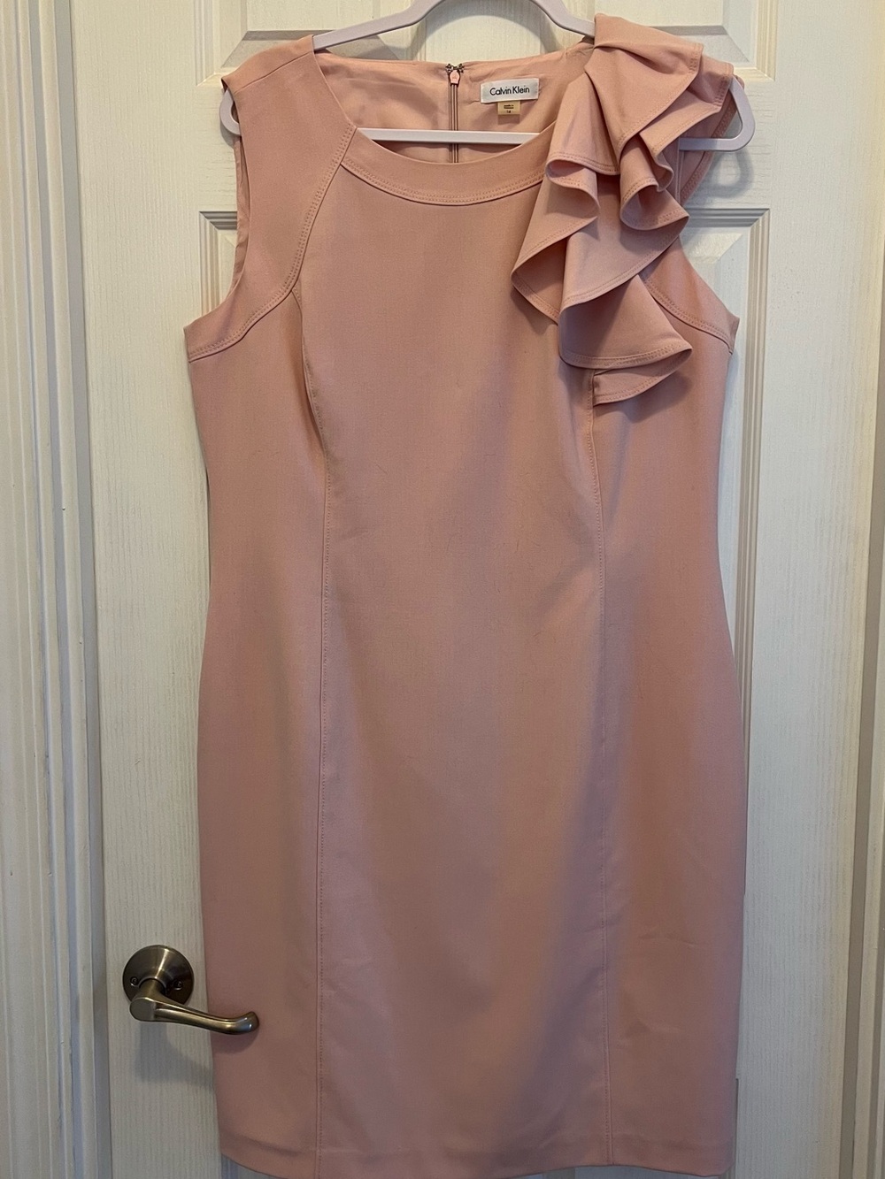 Calvin Klein Dusty Blush Ruffle-Shoulder Midi Dress